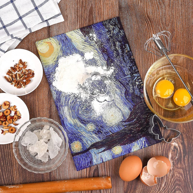 Menesia Tempered Glass Cutting Board for Kitchen  Van Gogh Design Blue Starry  Small Heat Resistant and Dishwasher Safe Chopping Board (Small 8x12inch) - Image 5